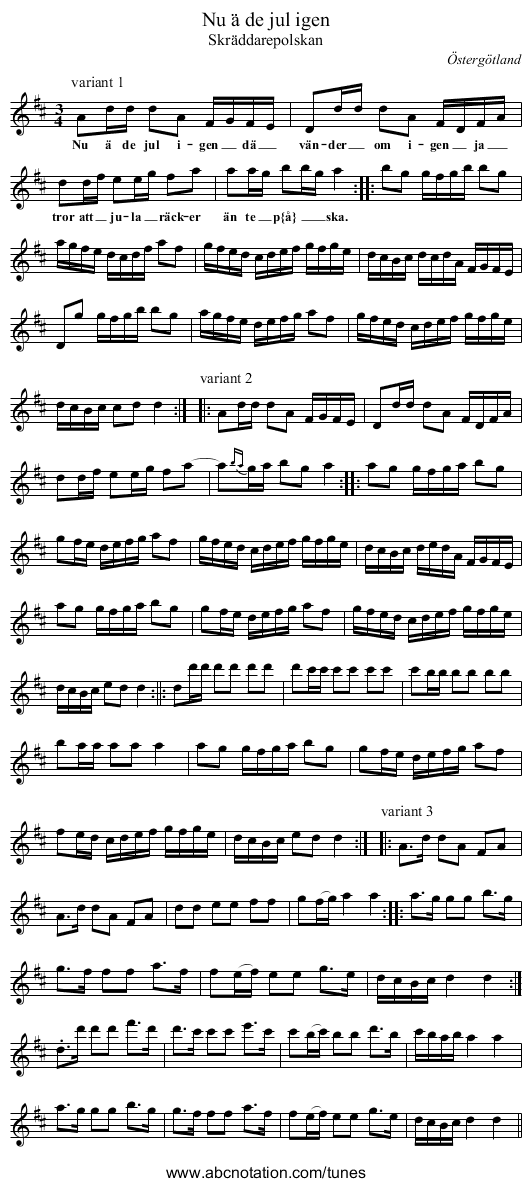 Nu &auml; de jul igen - staff notation