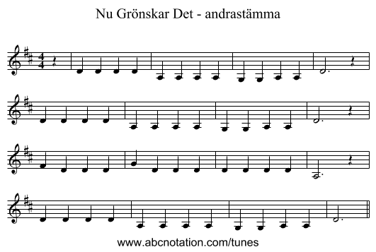 Nu Grönskar Det - andrastämma - staff notation