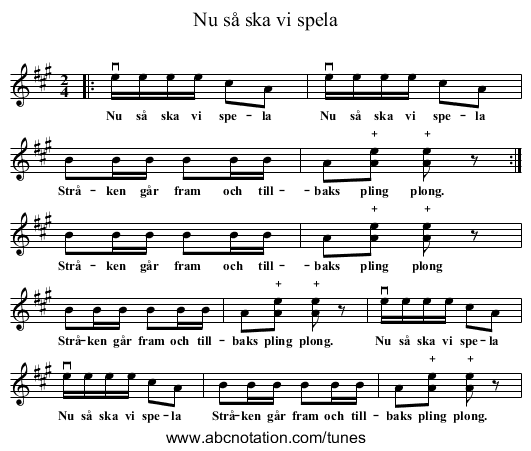 Nu så ska vi spela - staff notation