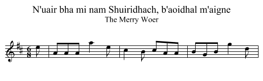 N'uair bha mi nam Shuiridhach, b'aoidhal m'aigne - staff notation