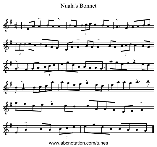 Nuala's Bonnet - staff notation