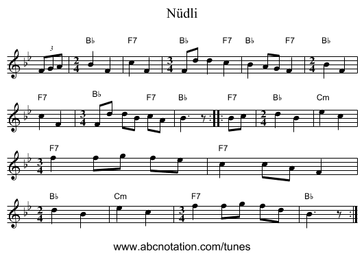 N&uuml;dli - staff notation