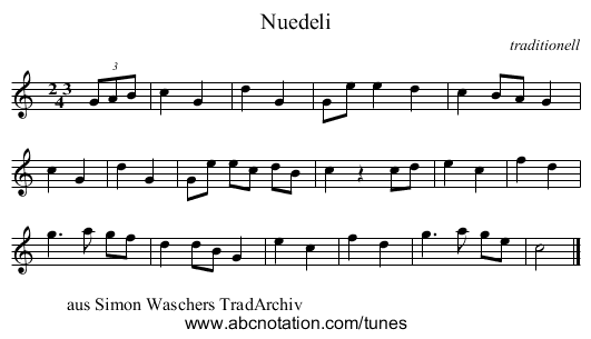 Nuedeli - staff notation
