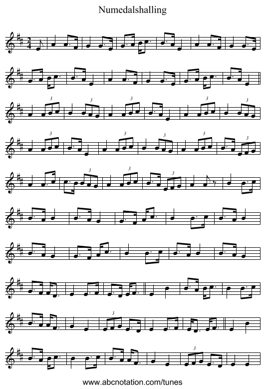 Numedalshalling - staff notation