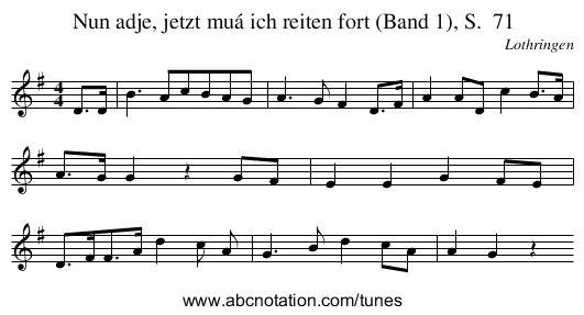 Nun adje, jetzt muá ich reiten fort (Band 1), S.  71 - staff notation