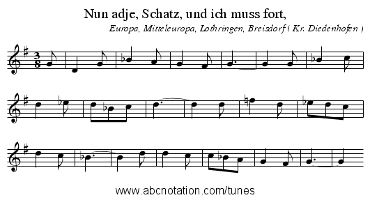 Nun adje, Schatz, und ich muss fort, - staff notation