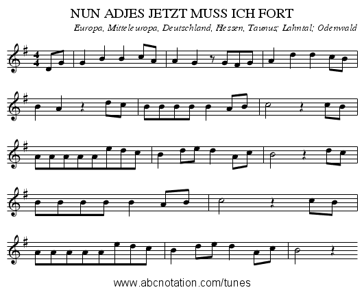 NUN ADJES JETZT MUSS ICH FORT - staff notation