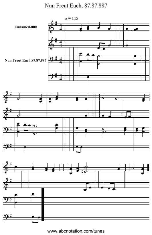 Nun Freut Euch, 87.87.887 - staff notation