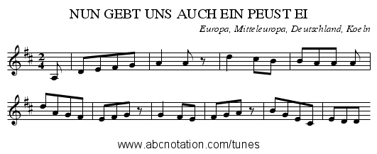 NUN GEBT UNS AUCH EIN PEUST EI - staff notation