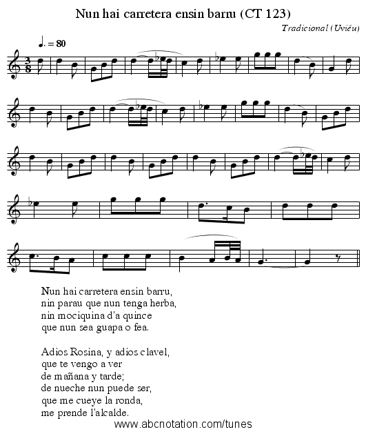 Nun hai carretera ensin barru (CT 123) - staff notation