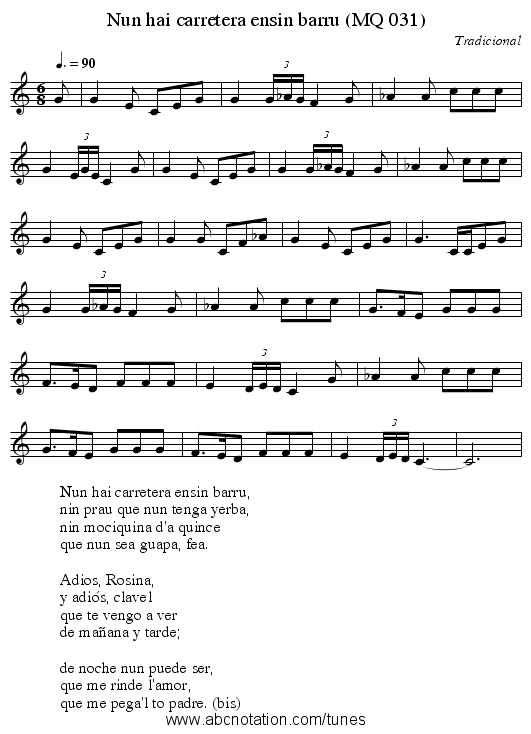 Nun hai carretera ensin barru (MQ 031) - staff notation