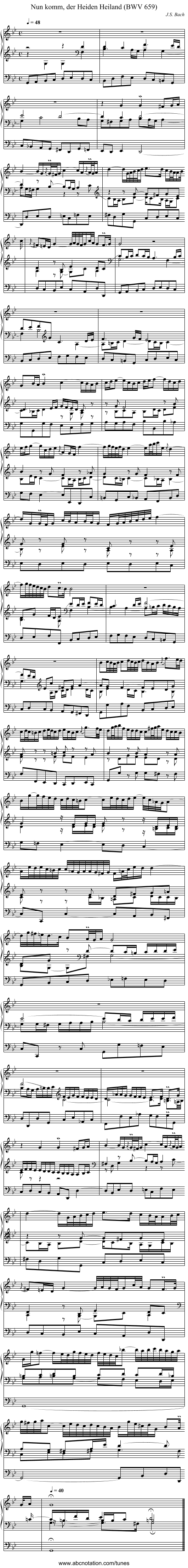 Nun komm, der Heiden Heiland (BWV 659) - staff notation