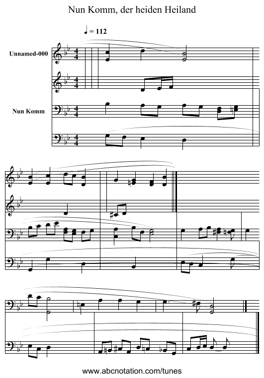Nun Komm, der heiden Heiland - staff notation