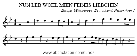 NUN LEB WOHL MEIN FEINES LIEBCHEN - staff notation