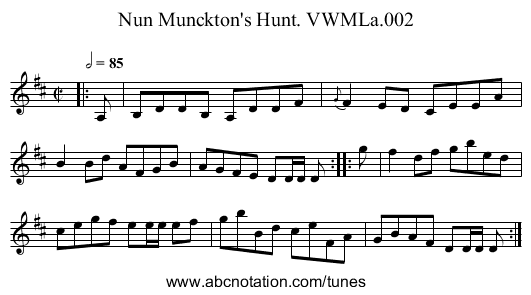 Nun Munckton's Hunt. VWMLa.002 - staff notation
