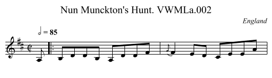 Nun Munckton's Hunt. VWMLa.002 - staff notation