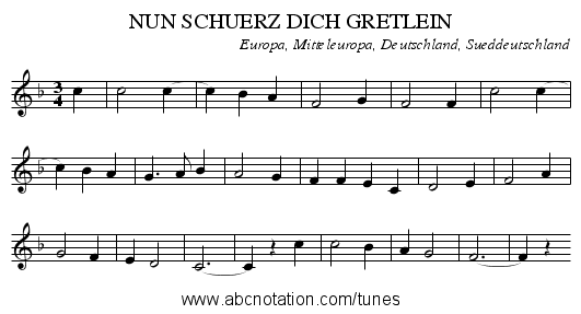 NUN SCHUERZ DICH GRETLEIN - staff notation
