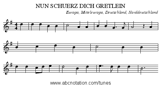 NUN SCHUERZ DICH GRETLEIN - staff notation