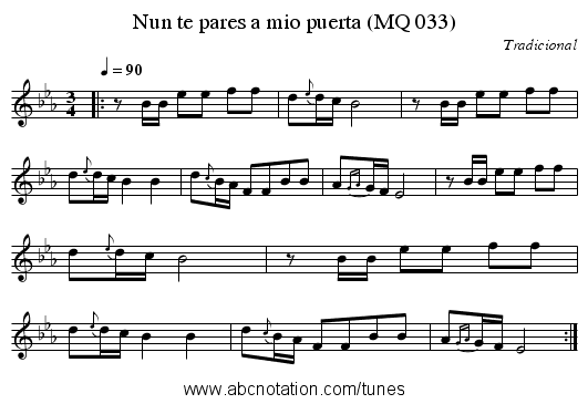 Nun te pares a mio puerta (MQ 033) - staff notation