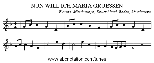 NUN WILL ICH MARIA GRUESSEN - staff notation