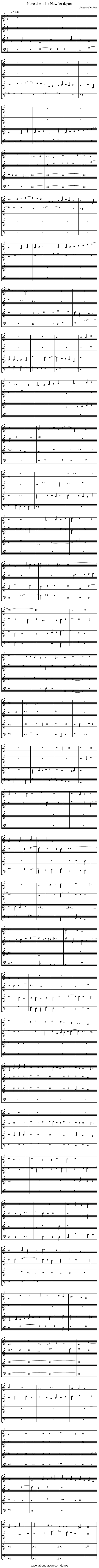 Nunc dimittis / Now let depart - staff notation