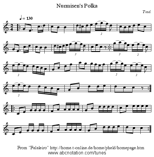 Nurmisen's Polka - staff notation