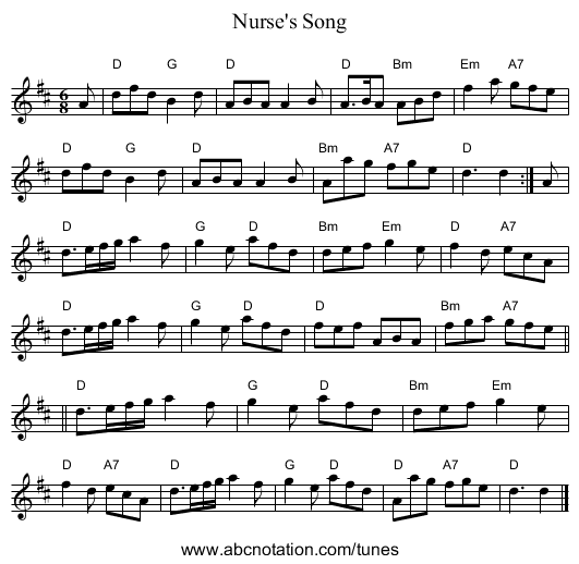 Nurse's Song - staff notation