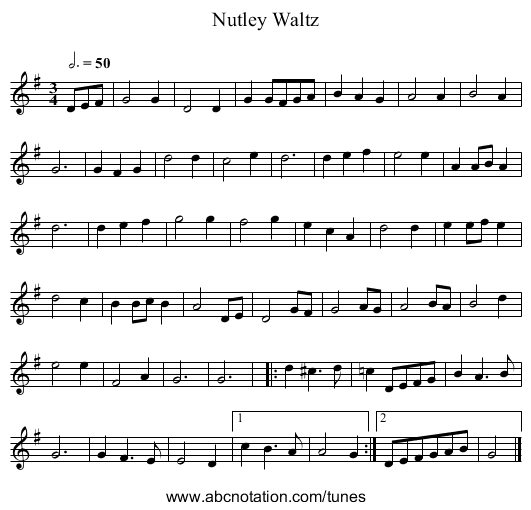 Nutley Waltz - staff notation