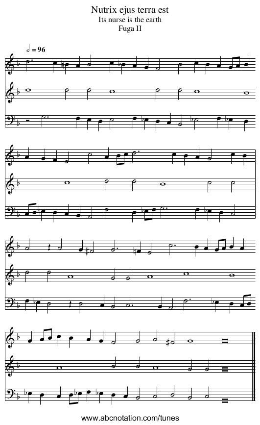 Nutrix ejus terra est - staff notation