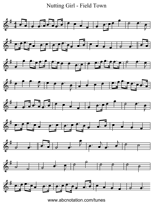 Nutting Girl - Field Town - staff notation