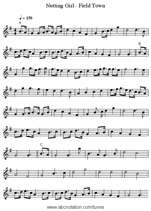 Nutting Girl - Field Town - staff notation