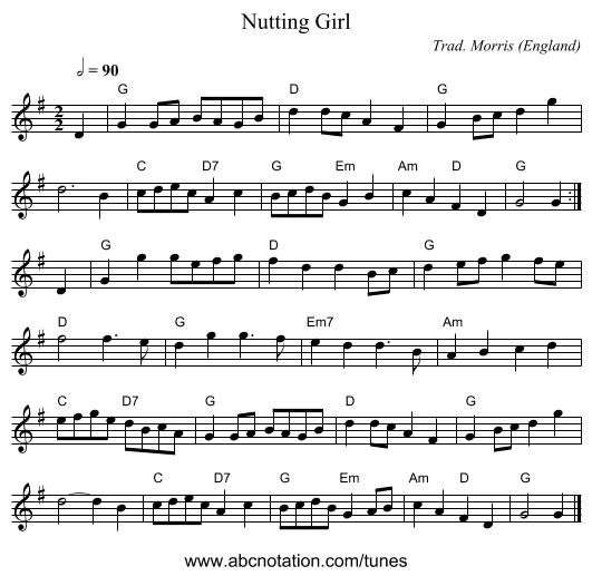 Nutting Girl - staff notation