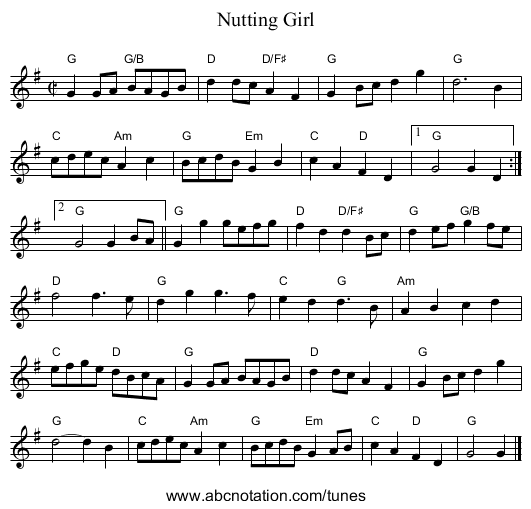 Nutting Girl - staff notation