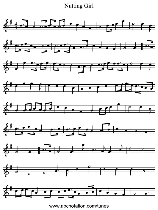 Nutting Girl - staff notation