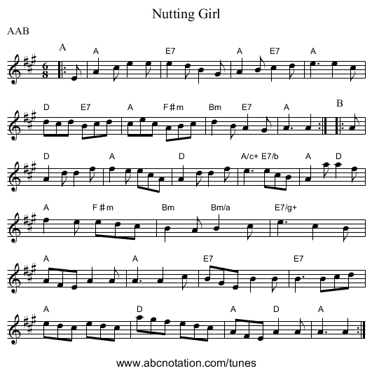 Nutting Girl - staff notation