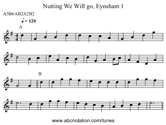 Nutting We Will go, Eynsham 1 - staff notation