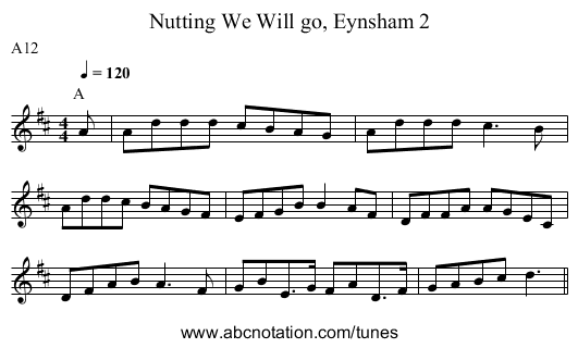 Nutting We Will go, Eynsham 2 - staff notation