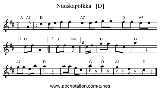 Nuuskapolkka   [D] - staff notation