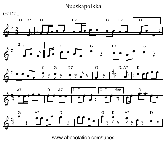 Nuuskapolkka - staff notation
