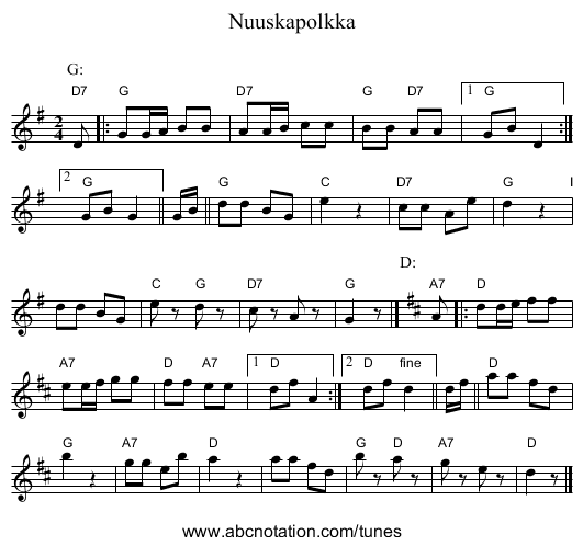 Nuuskapolkka - staff notation