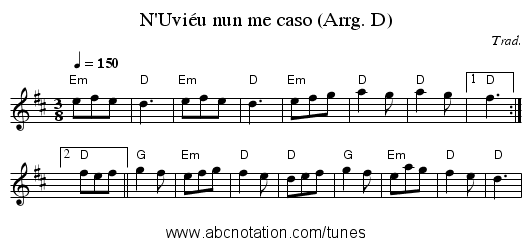 N'Uviéu nun me caso (Arrg. D) - staff notation