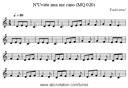 N'Uviéu nun me caso (MQ 020) - staff notation