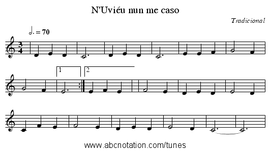 N'Uviéu nun me caso - staff notation