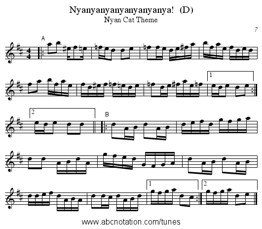 Nyanyanyanyanyanyanya!  (D) - staff notation