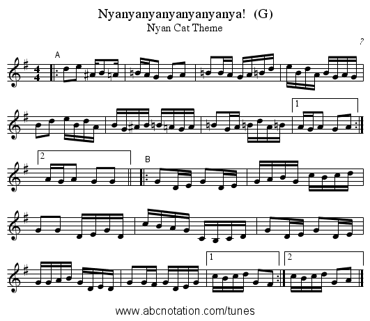 Nyanyanyanyanyanyanya!  (G) - staff notation