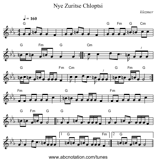 Nye Zuritse Chloptsi - staff notation