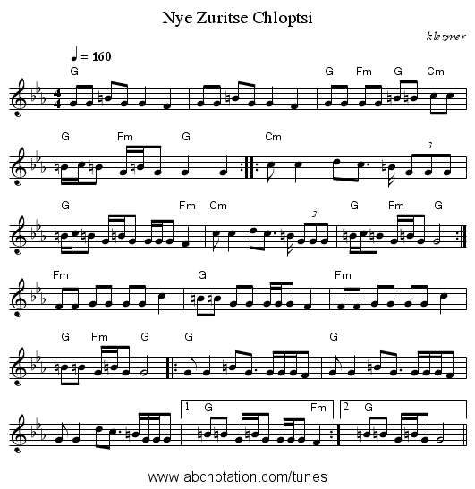 Nye Zuritse Chloptsi - staff notation