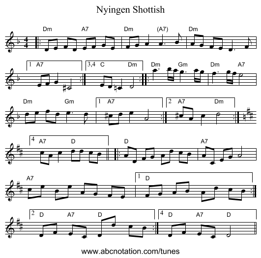 Nyingen Shottish - staff notation