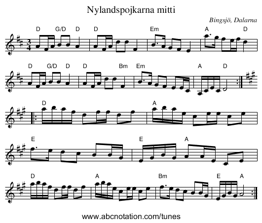 Nylandspojkarna mitti - staff notation
