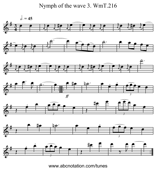 Nymph of the wave 3. WmT.216 - staff notation